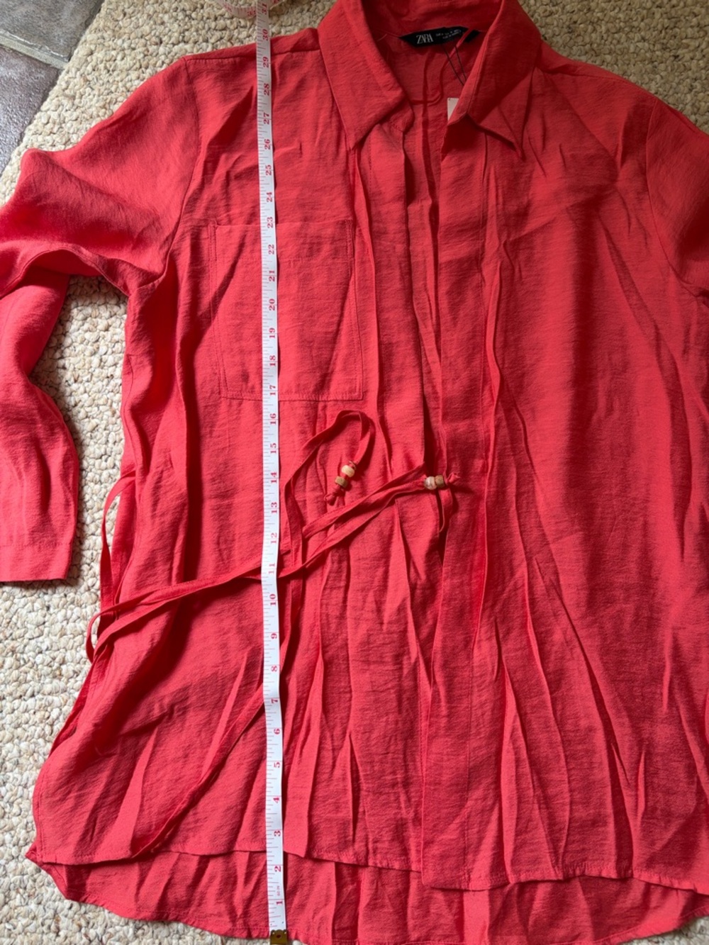 Zara, Coral, Belted wrap shirt, Medium - Picture 13 of 13